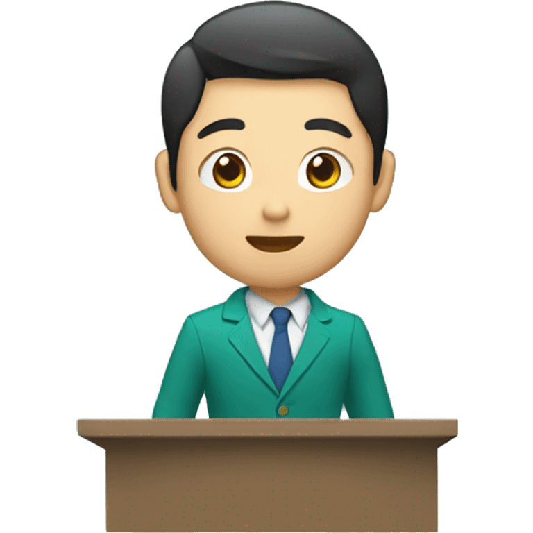 An Asian boy College student with Blue-Geen-ish Blazer doing a Presentation  emoji