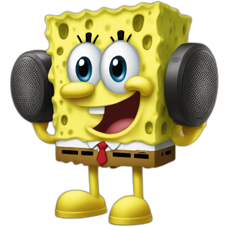 sponge bob holding a speaker over his head emoji