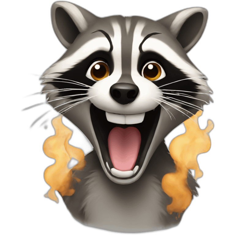 Raccoon opening mouth with smoke coming out emoji