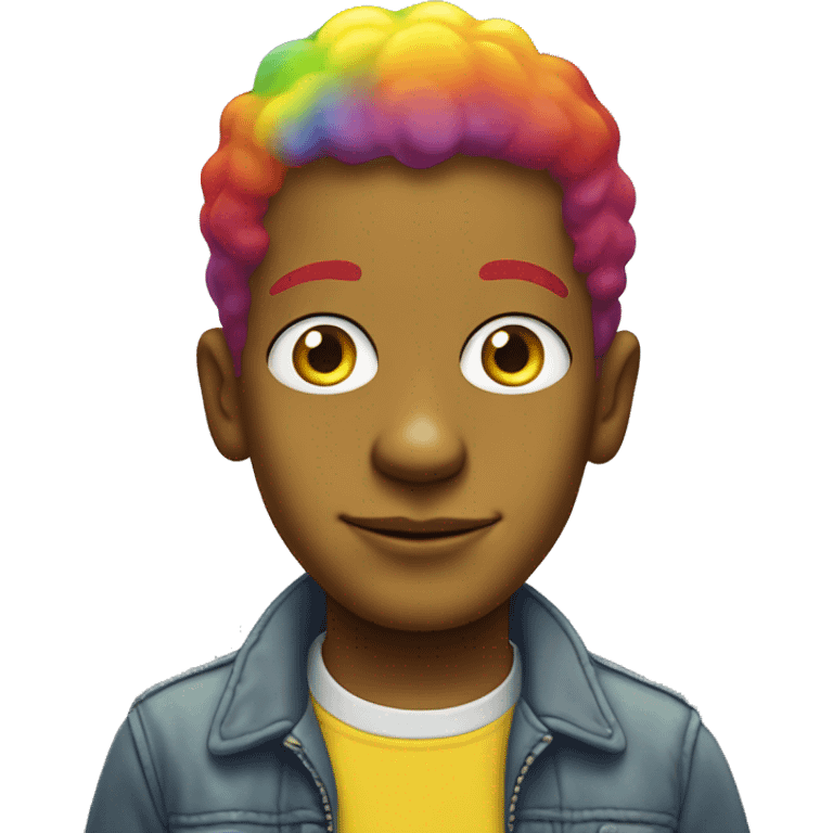 Boy with rainbow eyes and rainbow hair in simpsons yellow color  emoji