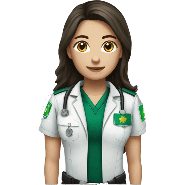 Paramedic brunette female green uniform longhair emoji