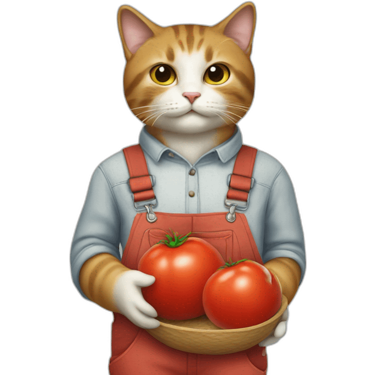 a cat with a tomato in overalls emoji