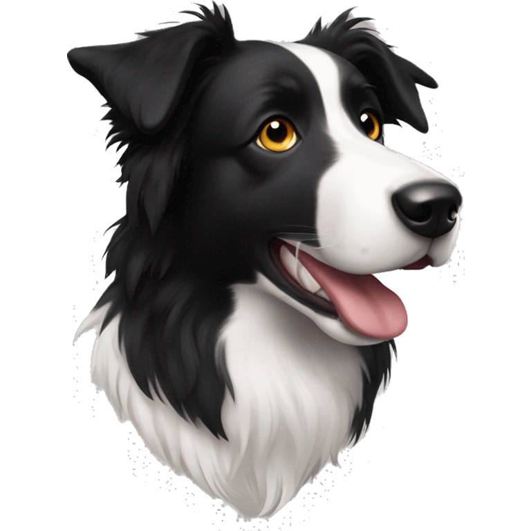 black border collie with a white belly and a white strip between the eyes emoji