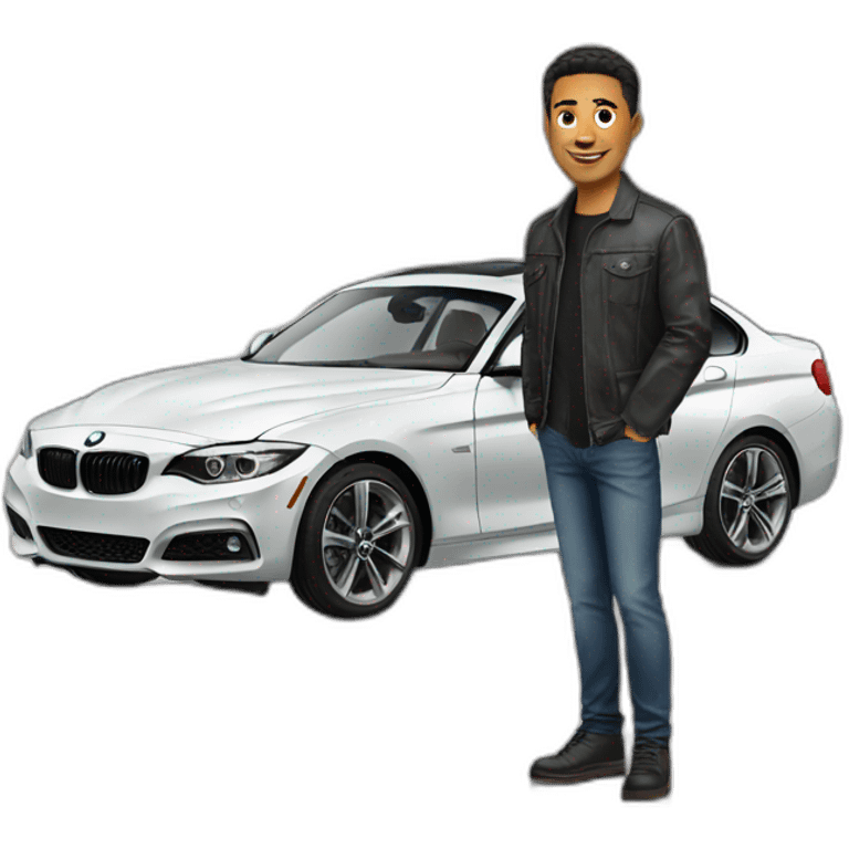 handsome guy with BMW car emoji