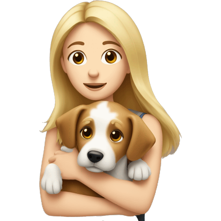 A blonde girl hugging a terrier dog with brown long hair  emoji