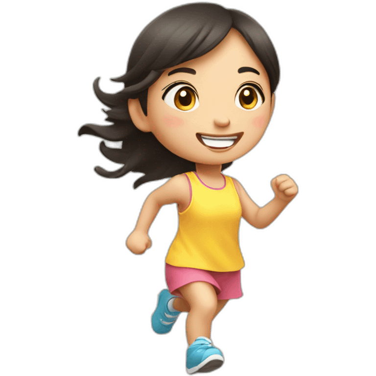 little asian girl running in sunshine emoji