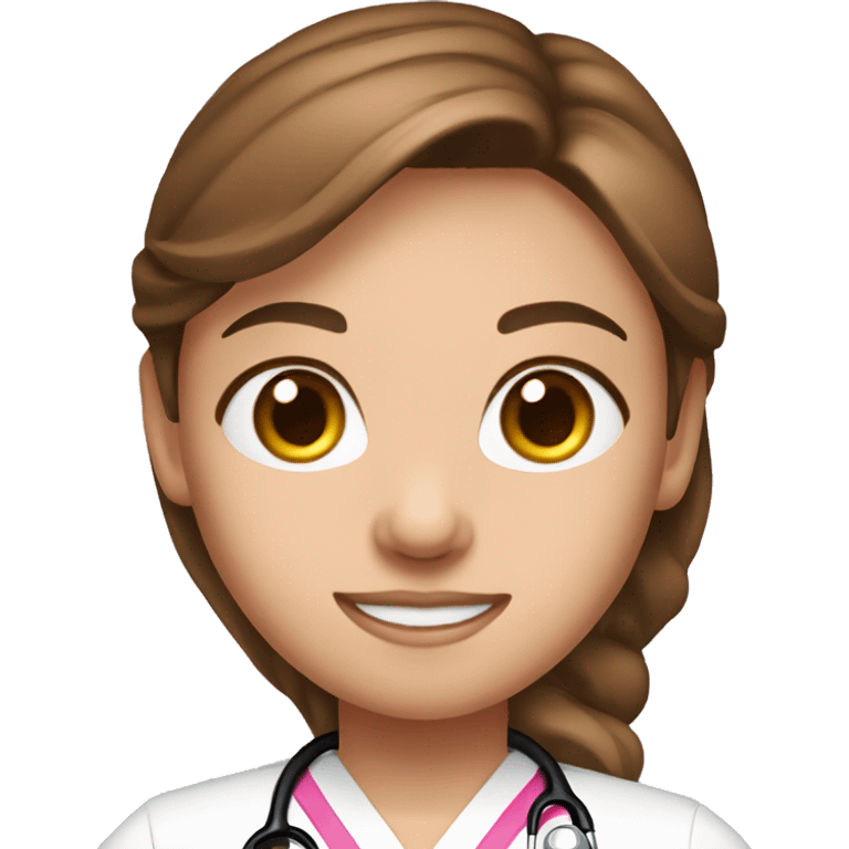 Medical assistant American, blue eyes, brown hair wearing a pink stethoscope  emoji