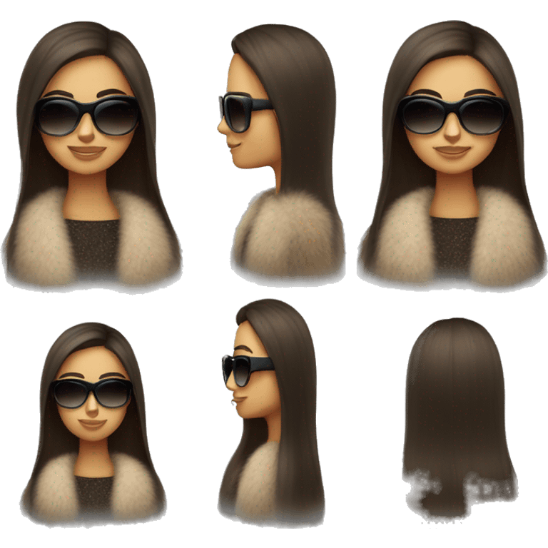 Beautiful gorgeous Hispanic girl long straight hair wearing fur coat and fancy sunglasses emoji