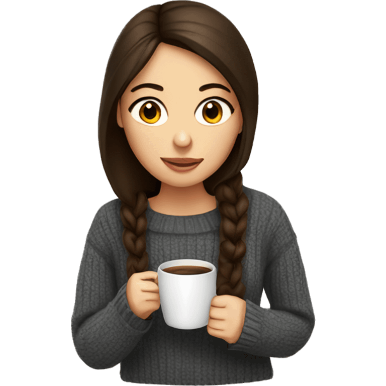 Brunette girl in a jumper drinking coffee emoji