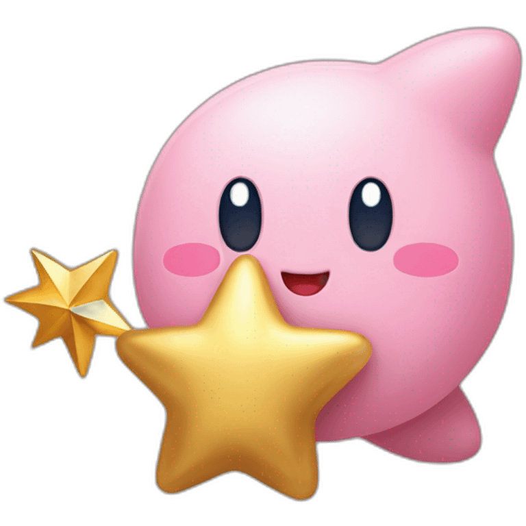 cute happy Kirby holding a golden star emoji