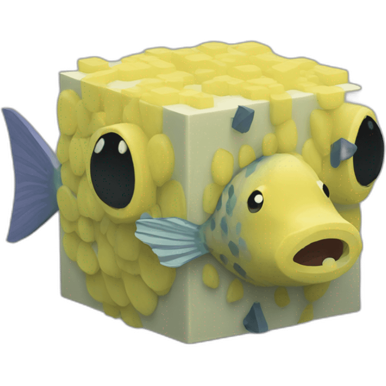 cube yellow fugu fish with two fins and tail in minecraft style full size emoji