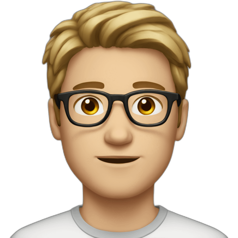 young white man, dark hair, brown eyes, rounded glasses emoji