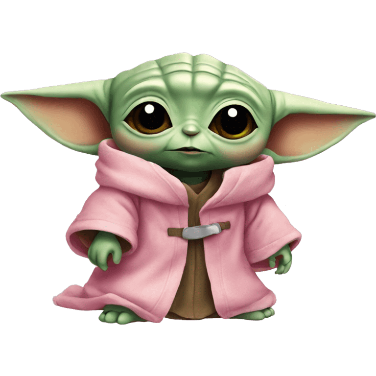 Baby yoda wearing pink emoji