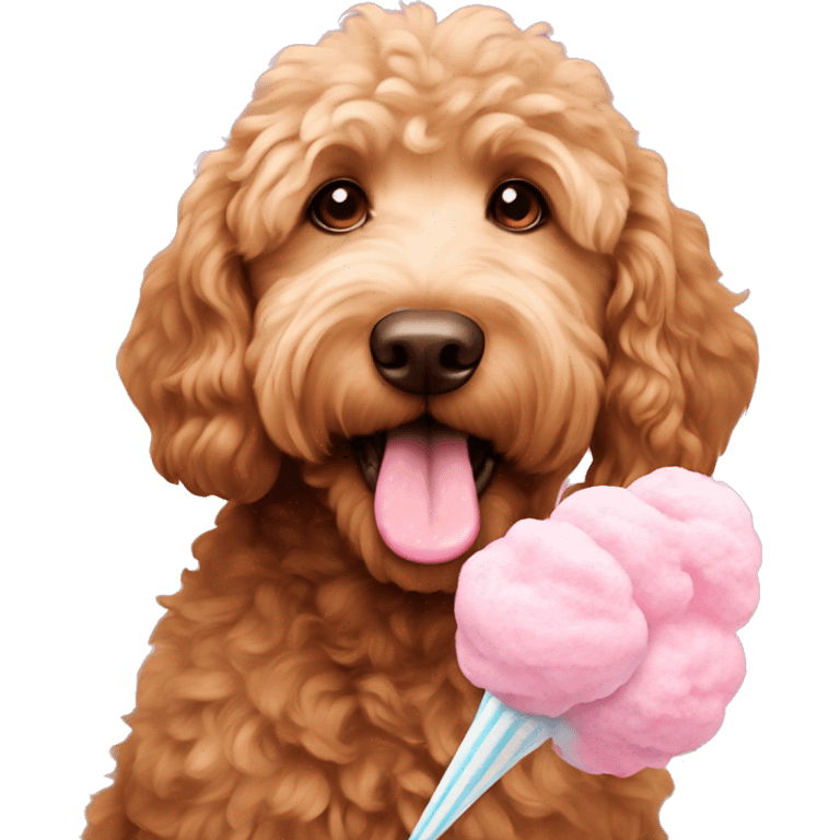 brown golden doodle eating cotton candy emoji