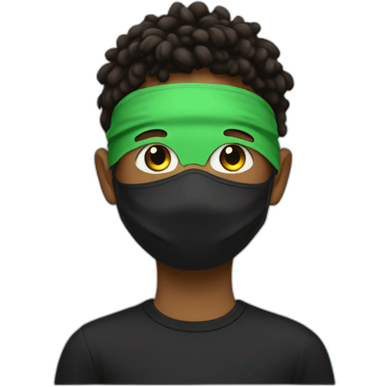 Boy tall and slim with black t-shirt and green mask emoji