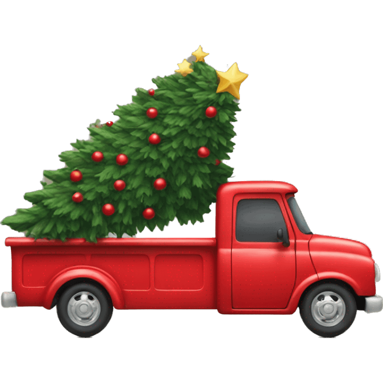 Red truck with Christmas tree  emoji