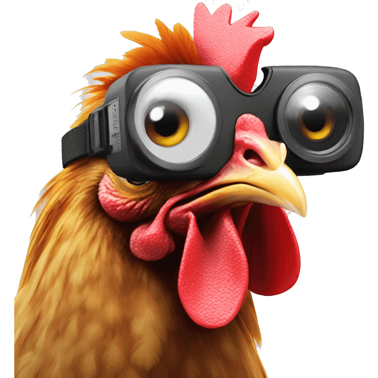 chicken with a gopro attached to head emoji