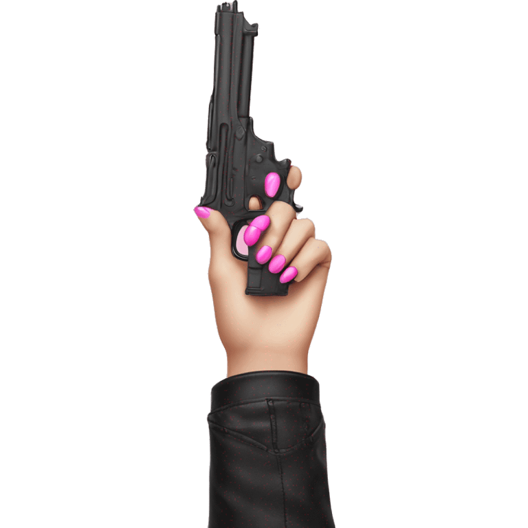 White Girl hand pink nails holding pink gun emoji