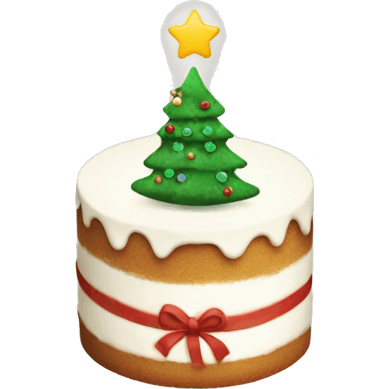 white round cake with a christmas tree on it and merry christmas words emoji