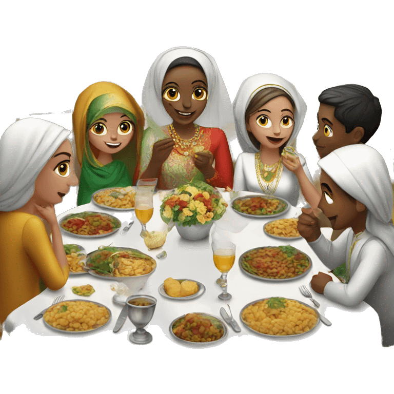 People eating dinner in algerian wedding emoji