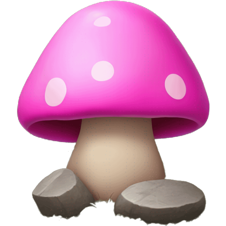 Pink little mushroom man growing between two round rocks emoji