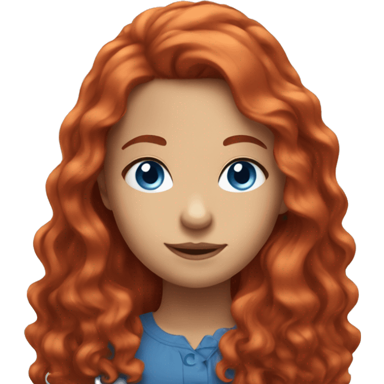 girl with red long wavy hair and blue eyes emoji