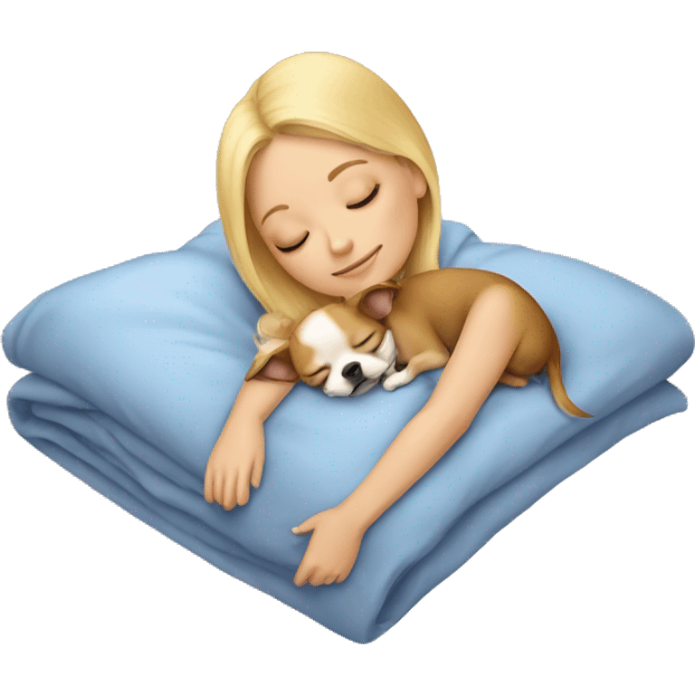 blonde girl sleeping with a chihuahua  emoji