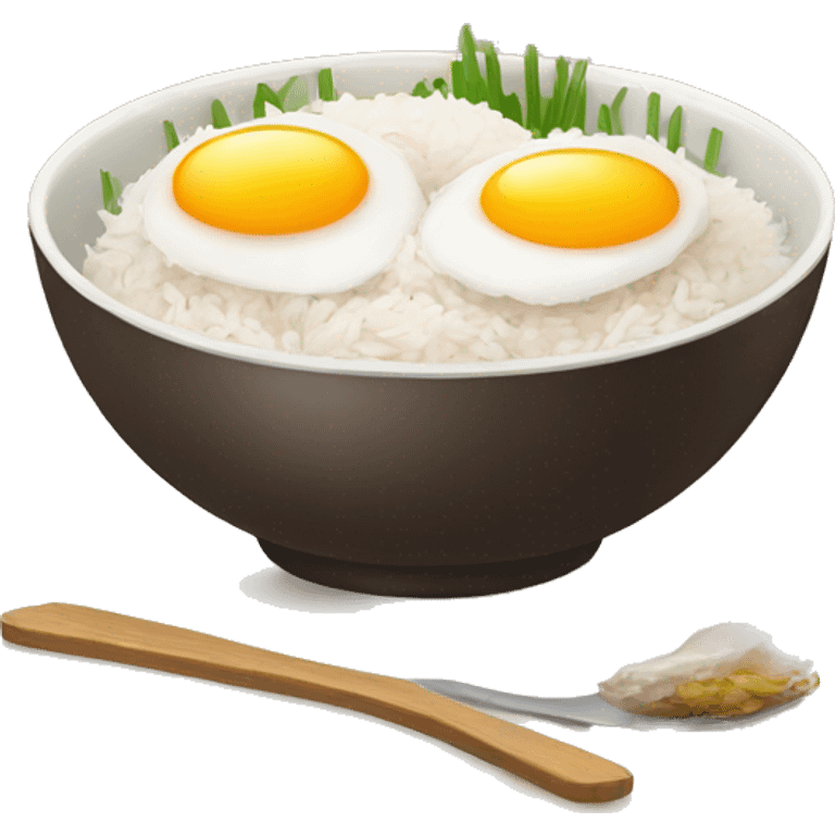 a bowl of rice with two eggs and two whole chicken emoji