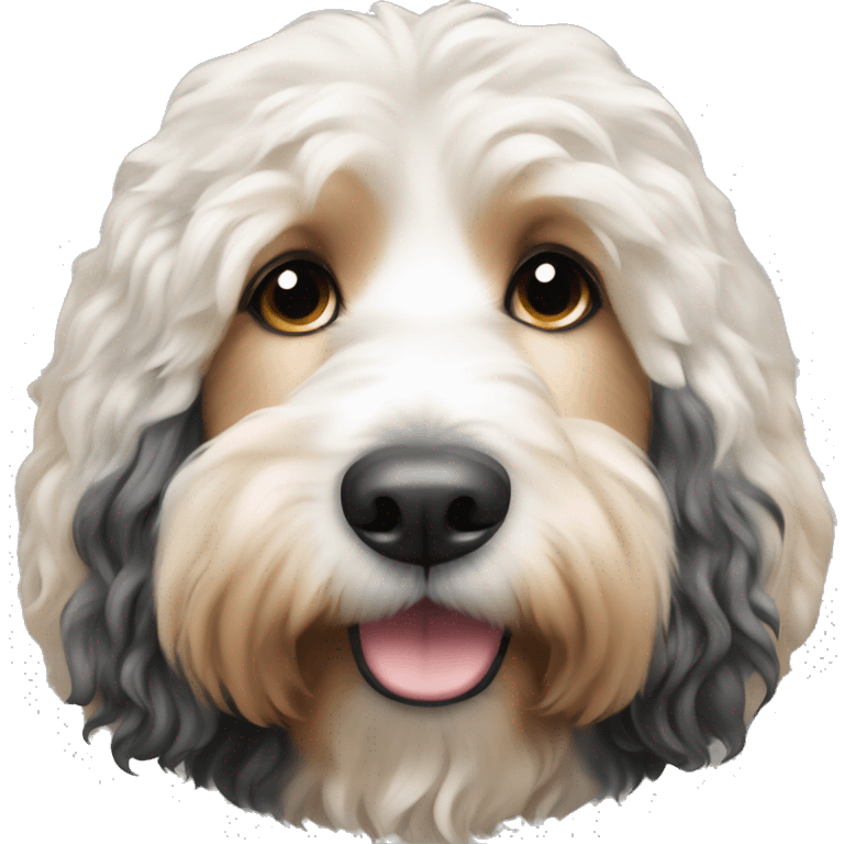 Bernedoodle black and white with pretty lady with long blonde hair emoji