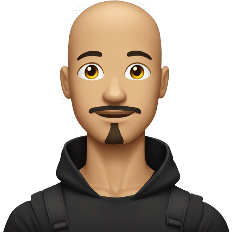 young guy with shaved head, moustache and goatee, with muscles, in a black tshirt emoji