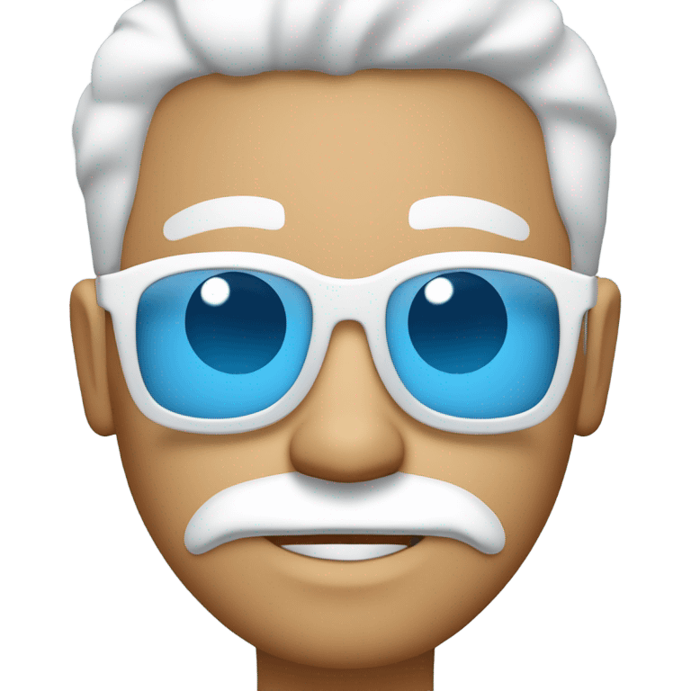 un hombre de mediana edad con el pelo blanco y gafas azul celeste sin barba, cara alargada y raza blanca emoji