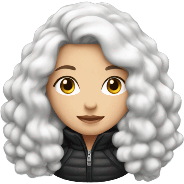 Puff black winter jacket worn by a white-skinned girl with a long dark hair emoji