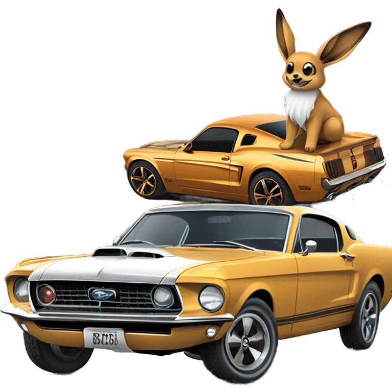 Eevee next to a ford mustang 67 on top of the World  emoji