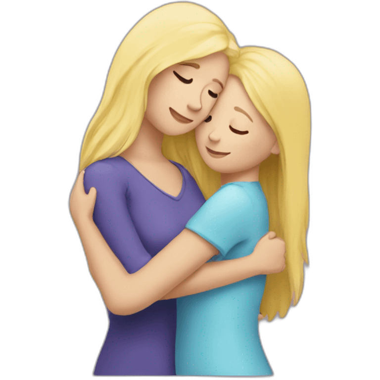 The woman blonde hugs the girl emoji