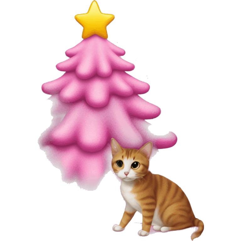 a pink christmas tree with a cat on top emoji