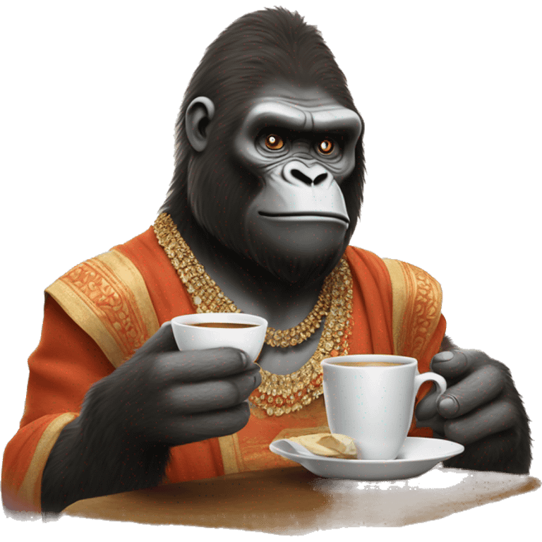 king kong drinking tea  wearing indian clothes  emoji