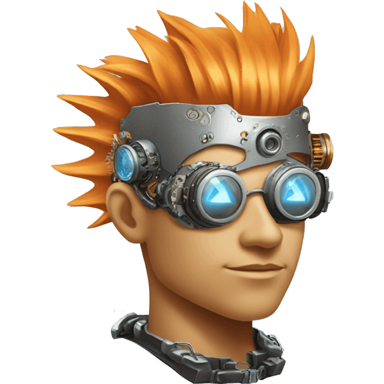 Light orange Mohawk hair male cyborg head with silver steampunk goggles and circuits emoji