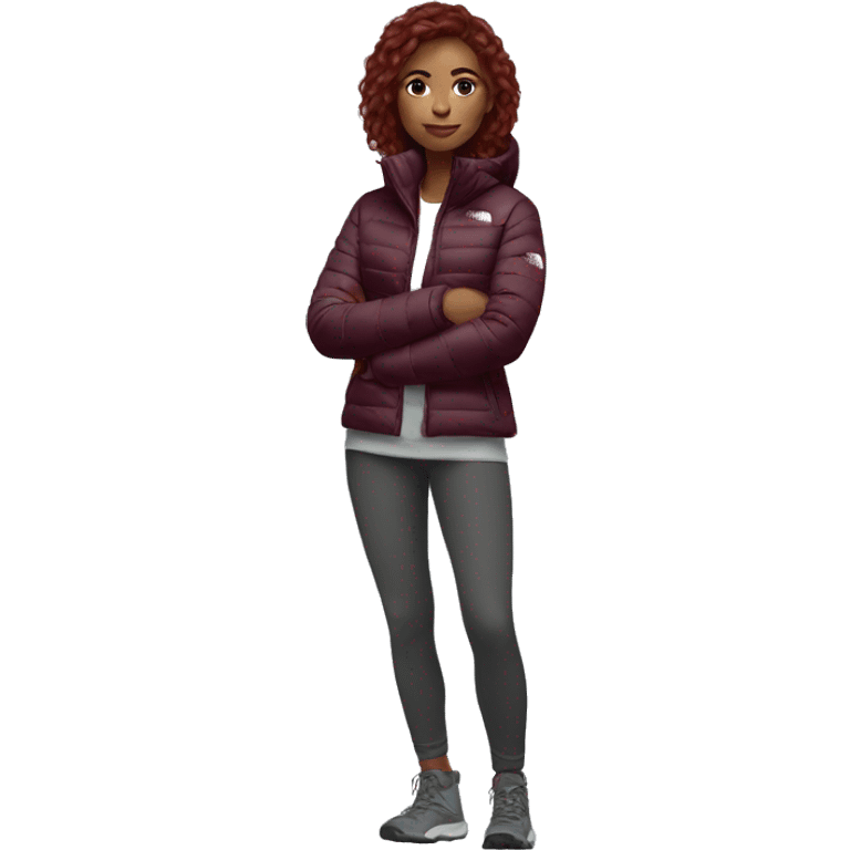 beautiful burgundy haired Girl wearing northface full body emoji