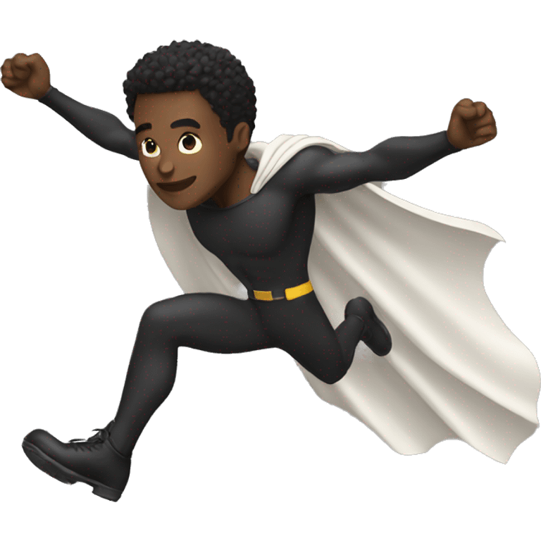 A black man flying upwards like a super hero emoji