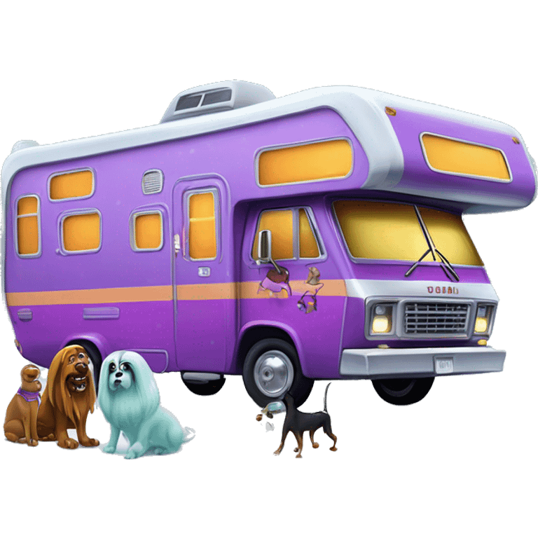 very expensive but haunted horror dream rv camper for Scooby Doo and the kids in the gang and Barbie while it’s cold and snowing hard outside  emoji