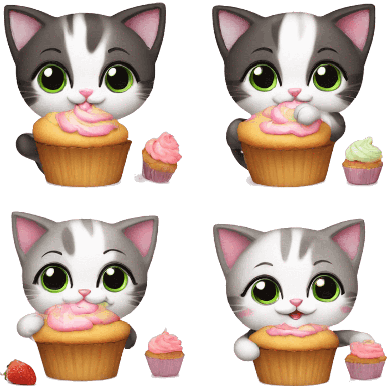 Cute kittens baking cupcakes emoji