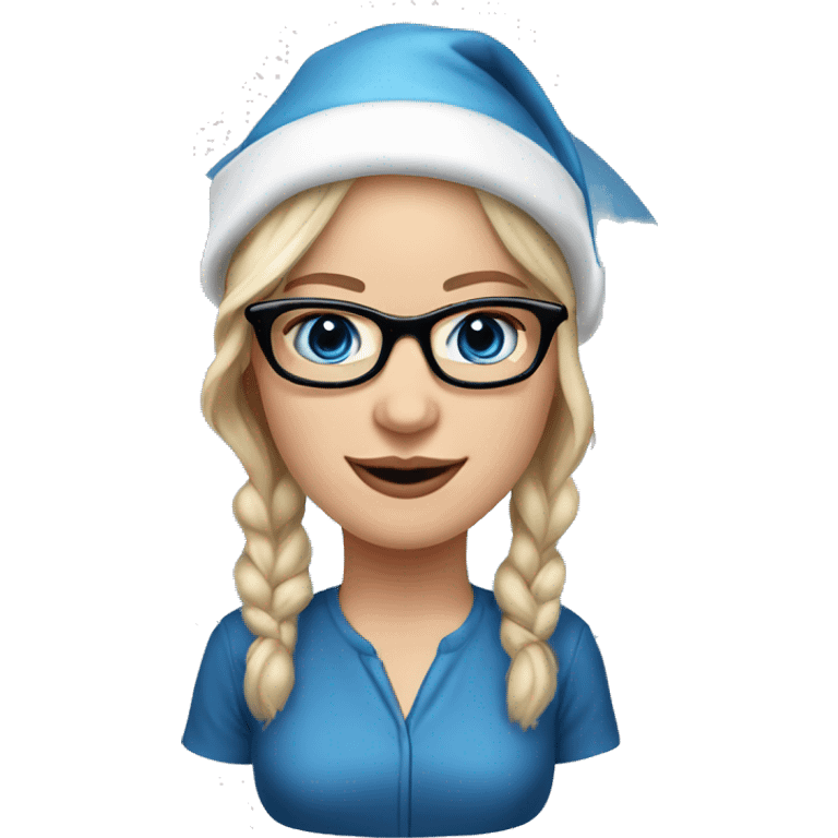 Realistic Jennifer Lawrence wearing black glasses and blue eyes. Wearing a red santa hat  emoji