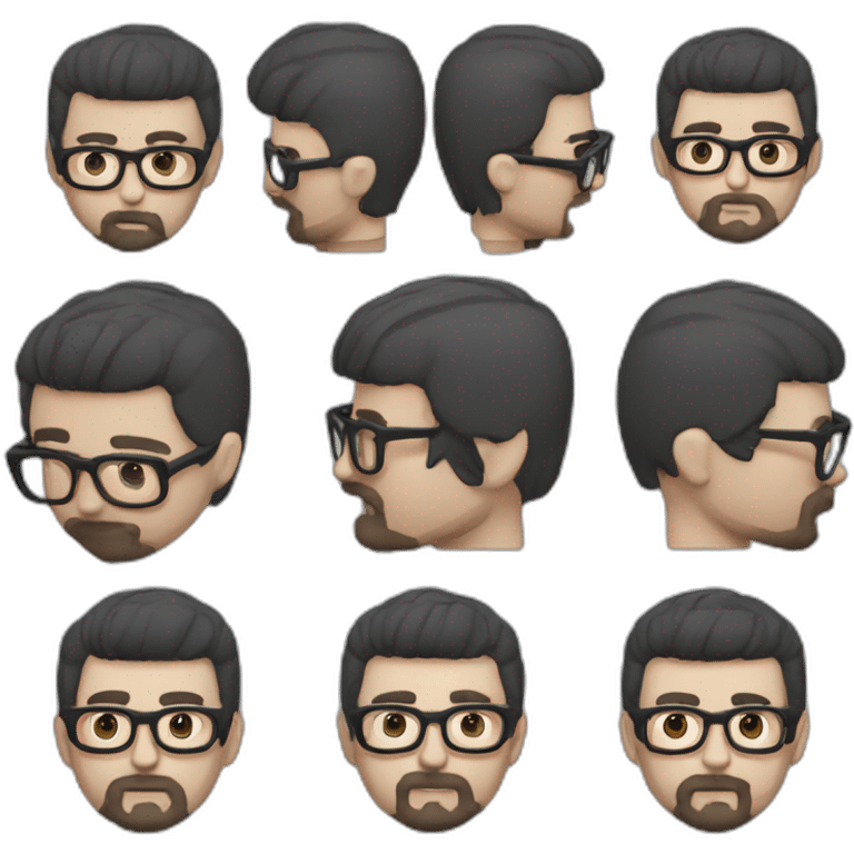 short beard man glasses nerd pixel with black hair and short head hair emoji