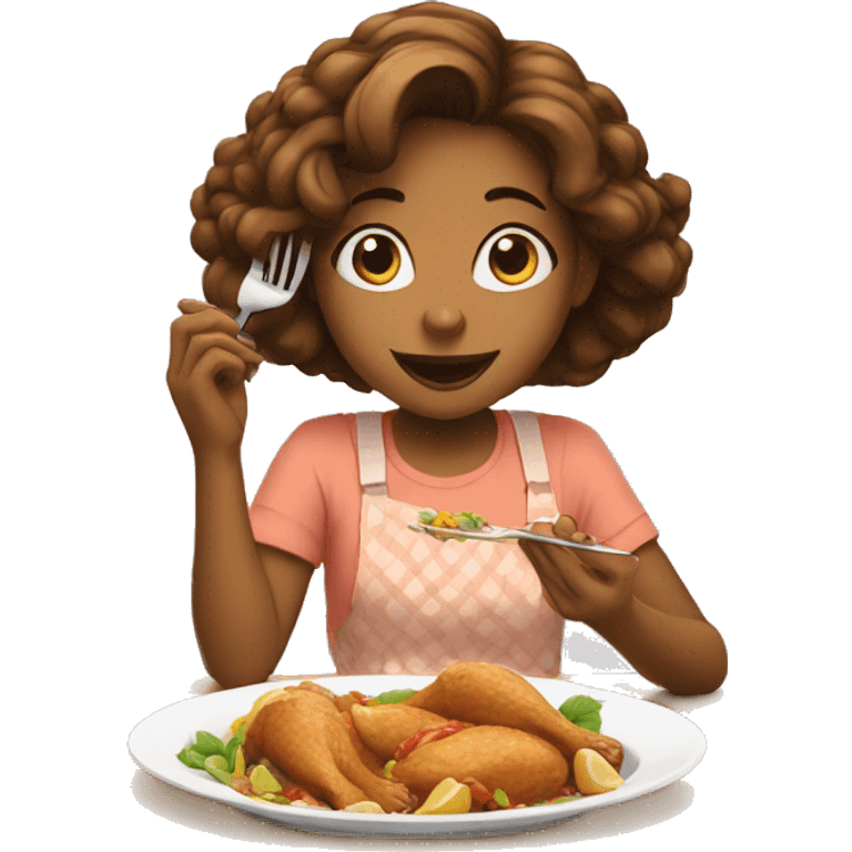 Girl eating chicken on the table emoji