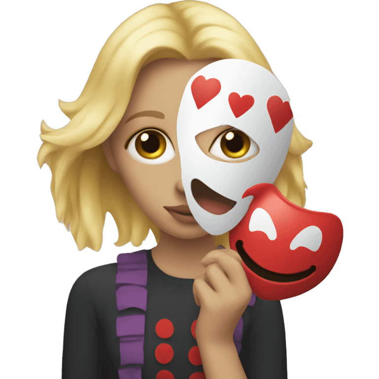 Blonde girl holding clown mask in front of her face  emoji