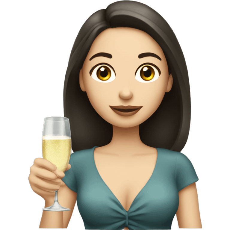 Brunette girl drinks prosecco emoji