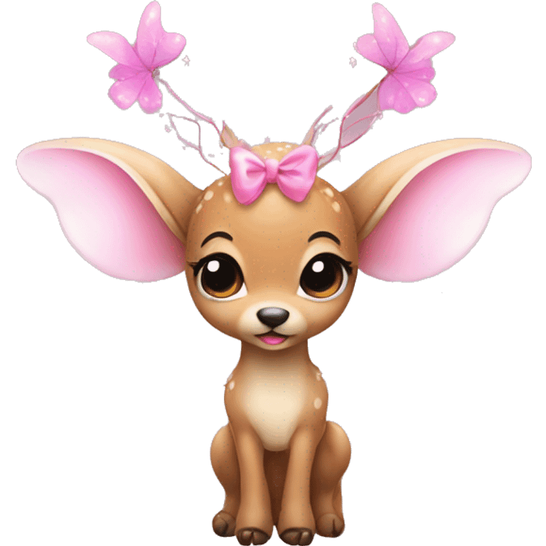 baby deer with fairy wings and a pink bow around its neck  emoji