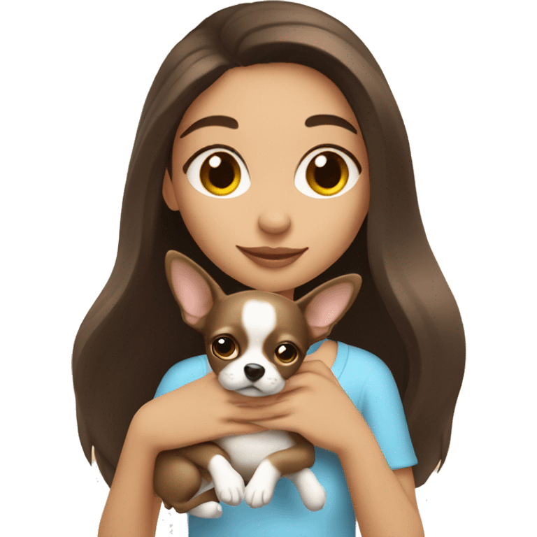 dreamy brunette girl with chihuahua dog emoji