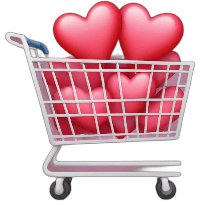 shopping cart with hearts and emojis inside emoji