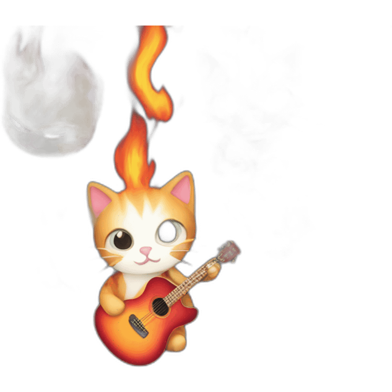 cat playing guitar surrounded by flames emoji